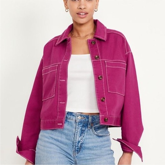 Old Navy Crop Utility Jacket - Boysenberry Medium NEW - Picture 1 of 6